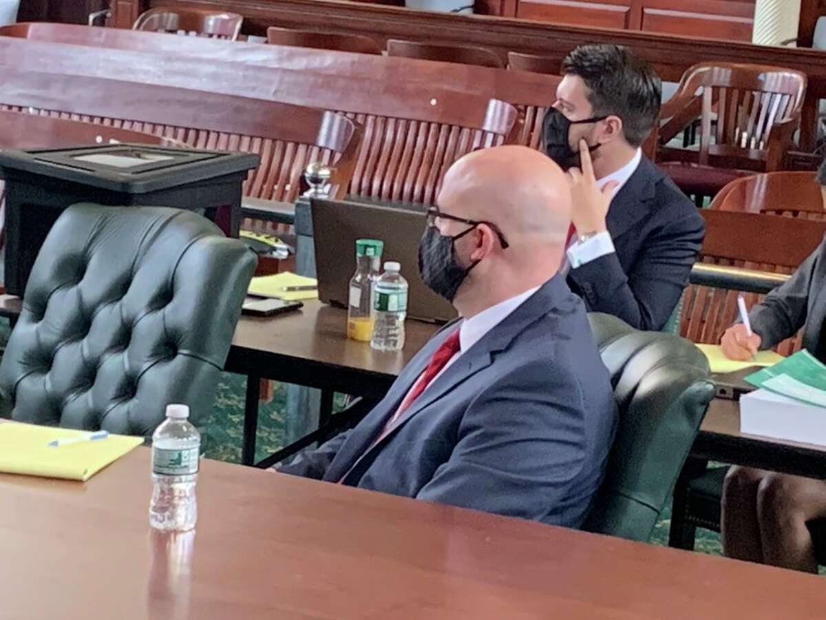 Former Rensselaer County District Attorney Joel Abelove looks on in court where prosecutors are trying to convince a jury that he lied when he testified to a grand jury about how his office handled the investigation of the April 17, 2016, police shooting of drunken driving suspect Edson Thevenin.