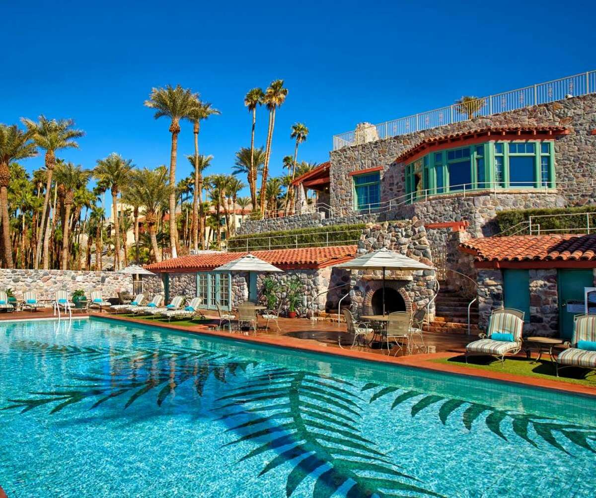 The pool and lodge at The Inn at Death Valley- stay three nights and get a 30% discount
