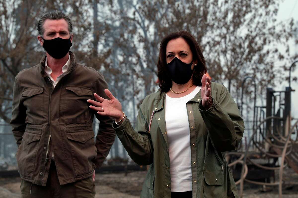 Sen. Kamala Harris, the Democratic vice presidential nominee, met with Gov. Gavin Newsom and CalFire officials to review the devastation of the Creek fire in Pineridge, Calif., on Tuesday, September 15, 2020.