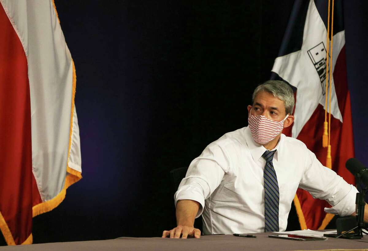 Mayor Ron Nirenberg wears his mask after a briefing that reported alarmingly high numbers of positive Covid-19 results on Tuesday, June 30, 2020. The mayor, Bexar County Judge Nelson Wolff and Dr. Colleen Bridger, assistant city manager, gave the daily city-county briefing on the latest coronavirus numbers. There were 1,268 new cases which gives the Bexar County and the city 12,065 confirmed positive cases of Covid-19. Judge Wolff will enact an order that will require businesses to screen customers with questions and a temperature check before entering their establishment.