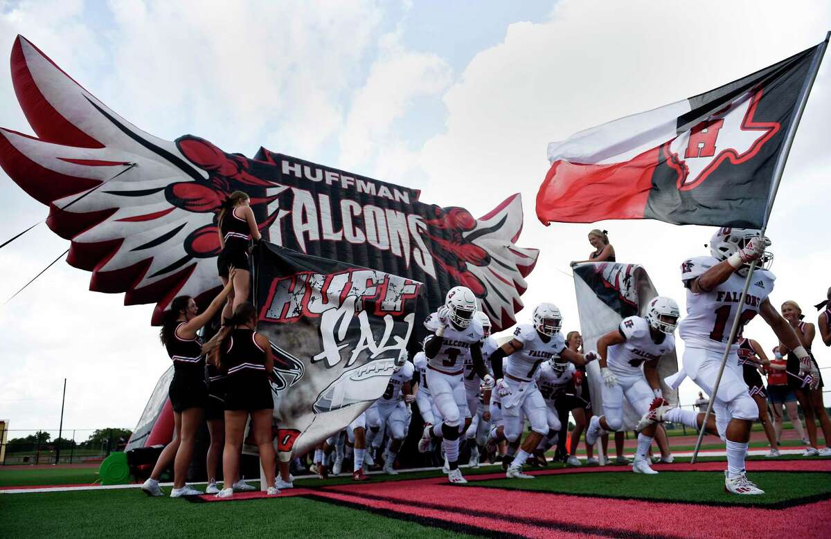 Huffman takes the field to face Stafford in a high school football game, Saturday, Aug. 29, 2020, in Stafford, TX.