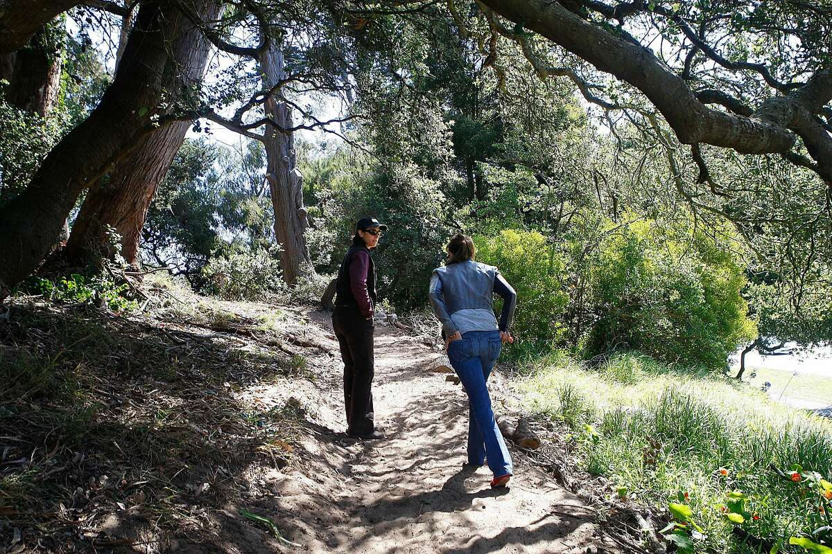 Natural areas manager Lisa Wayne (left) and Sarah Ballard (right)showing the new trail at the McClaren Heights section of the Oak Woodlands trail in Golden Gate park in San Francisco , Calif., on Friday, August 10, 2012. Last weekend more than 200 volunteers built a new trail and cleaned up the northeastern end of Golden Gate Park.