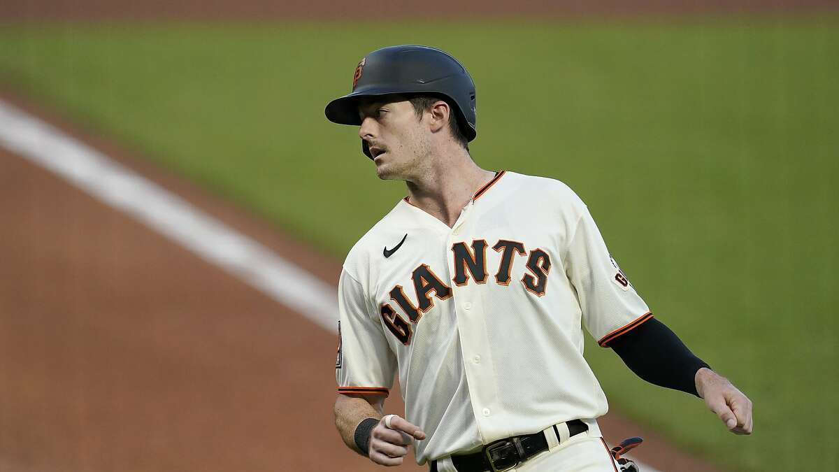 San Francisco Giants' Mike Yastrzemski against the Seattle Mariners during a baseball game in San Francisco, Wednesday, Sept. 16, 2020. This is a makeup of a postponed game from Tuesday in Seattle. (AP Photo/Jeff Chiu)