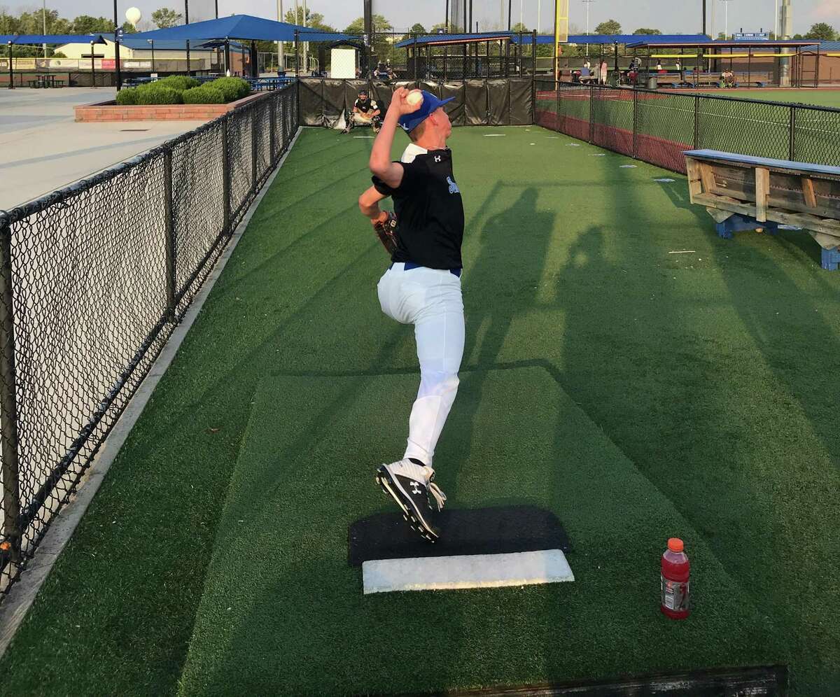 King sophomore James Raidt warms up in the bullpen this summer prior to a game at Diamond Nation in New Jersey. The 6-foot-2 Raidt has committed to play baseball at Duke.