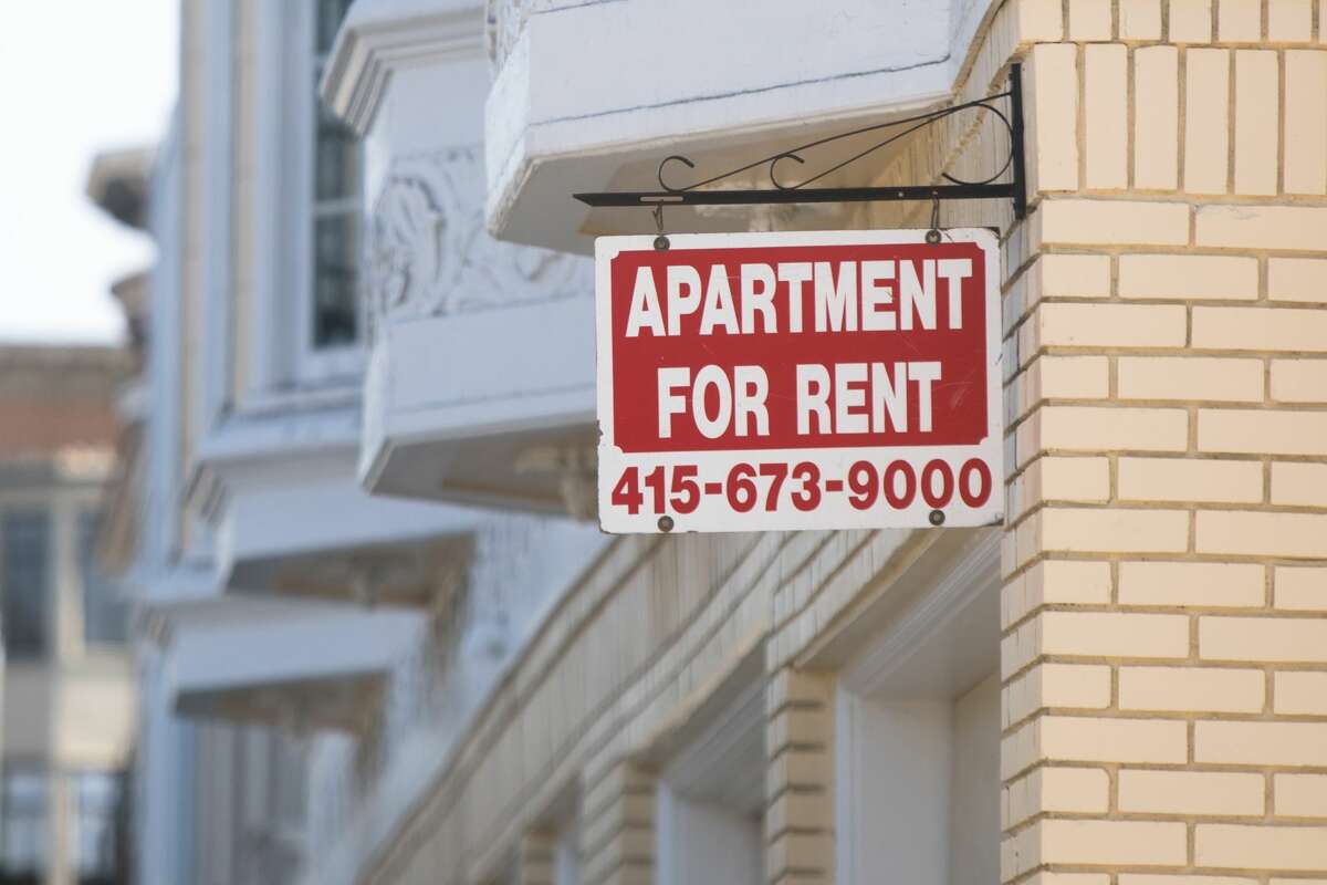 A sign for an apartment for rent hangs outside an apartment building in San Francisco, Calif., on Sept. 16, 2020.