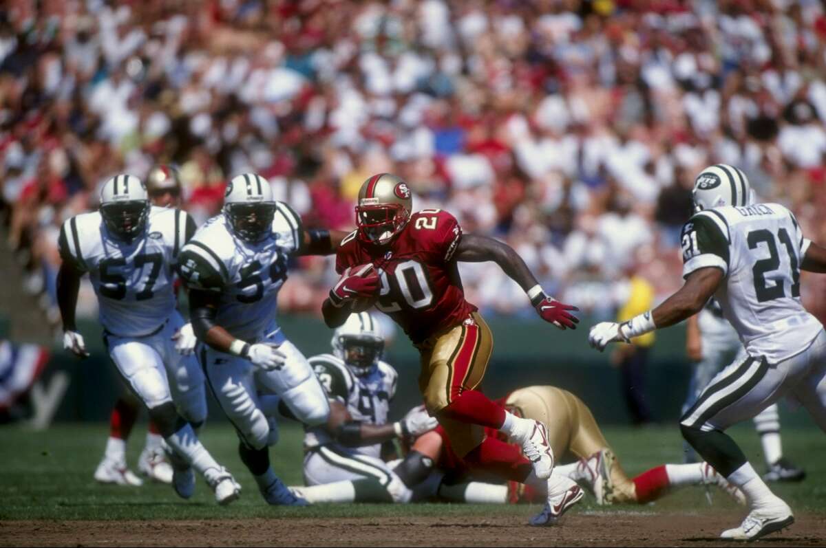 6 Sep 1998: Garrison Hearst #20 of the San Francisco 49ers runs with the ball during a game against the New York Jets at the 3Com Park in San Francisco, California. The 49ers defeated the Jets in overtime 36-30. Mandatory Credit: Otto Greule Jr. /Allspo