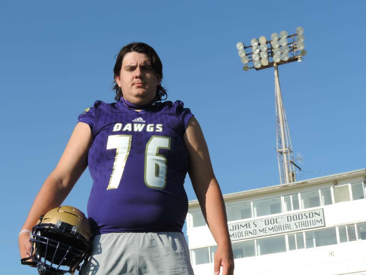 Midland High senior offensive tackle Brett Canis pictured at Memorial Stadium.
