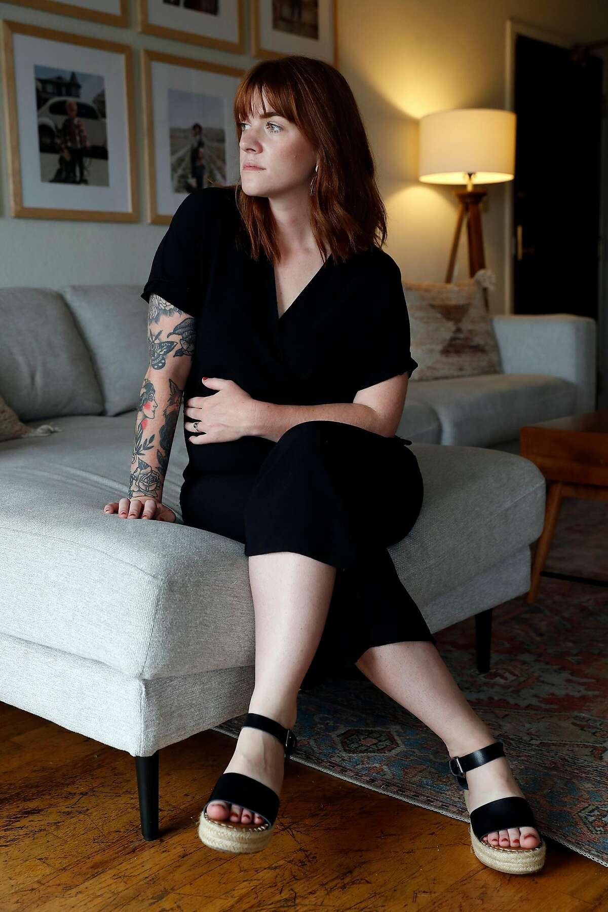 Sam Brancato at their home in San Francisco, Calif., on Thursday, September 17, 2020. Brancato, a pregnant mother of two, is concerned about the effect of wildfire smoke on her unborn child.