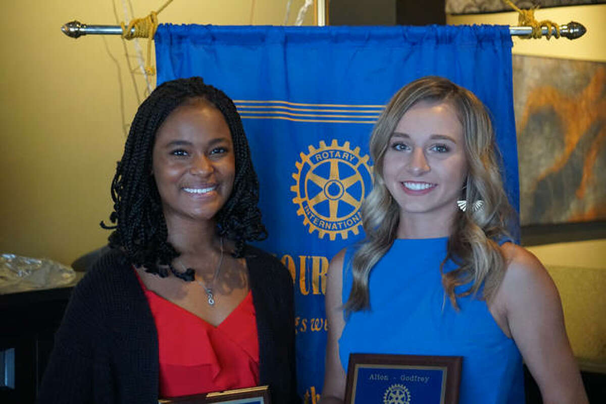 Ty’Ria Rounds, left, and Ainsley Fortschneider, both students at Alton High School, have been named the Students of the Month for September by the Alton-Godfrey Rotary Club.