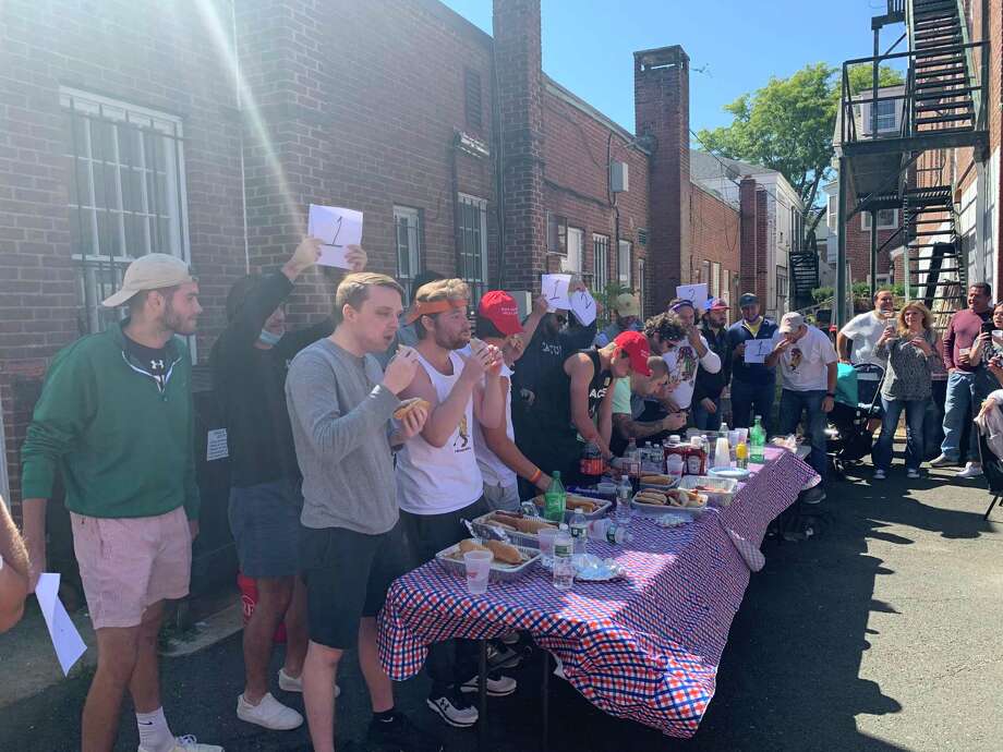 The second annual Doggin' It for Jeff hot dog eating contest, part of the Hot Dog Challenge, was held at the White Buffalo in New Canaan Saturday, Sept. 19. Photo: John Kovach / Hearst Connecticut Media / New Canaan Advertiser