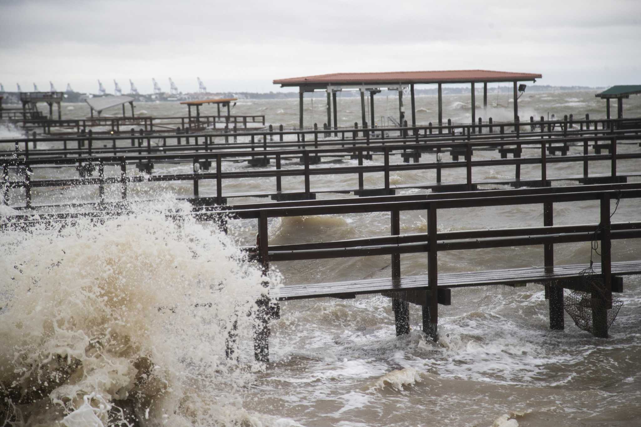 Part of Galveston's 61st Street Pier, a popular fishing spot, washed up