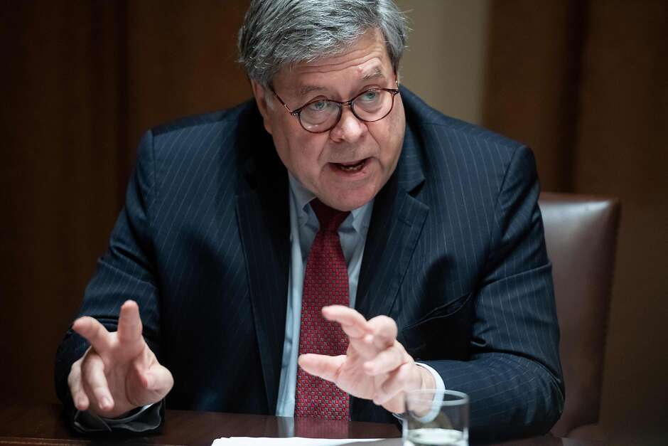 (FILES) In this file photo taken on June 15, 2020, US Attorney General Bill Barr speaks during a roundtable meeting at the White House in Washington, DC. - Barr faced criticism on September 17, 2020, after saying coronavirus lockdown measures were the "greatest intrusion" on American civil liberties "other than slavery." Barr, one of President Donald Trump's staunchest allies, made the comment September 16, as he hit out at tough lockdown measures instituted in some states, many led by Democratic governors. (Photo by SAUL LOEB / AFP) (Photo by SAUL LOEB/AFP via Getty Images)