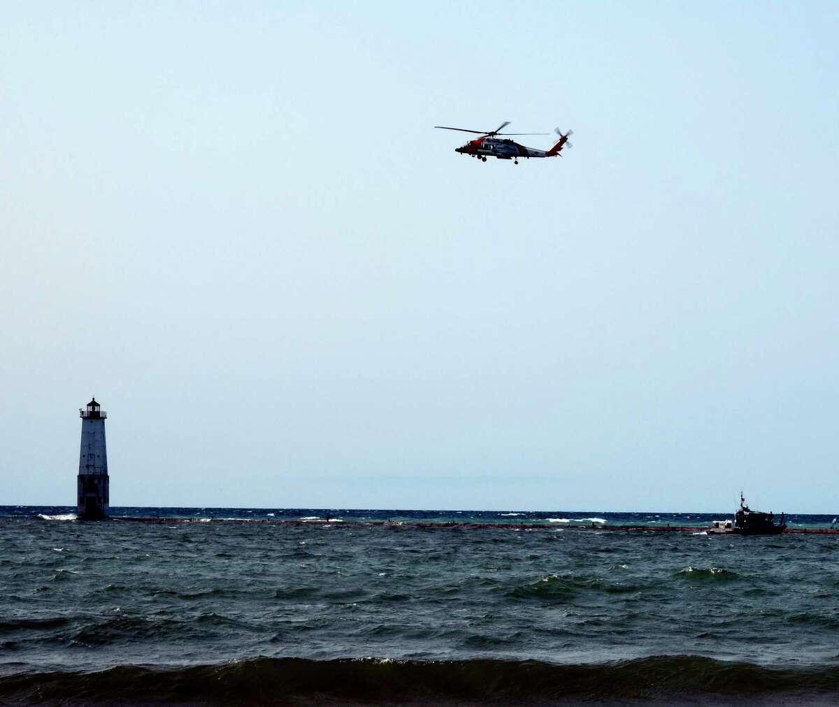 The Coast Guard searched for a 12-year-old boy on Sept. 21 after he was washed off the Frankfort Pier. (Courtesy Photo/Wayne Wissner)