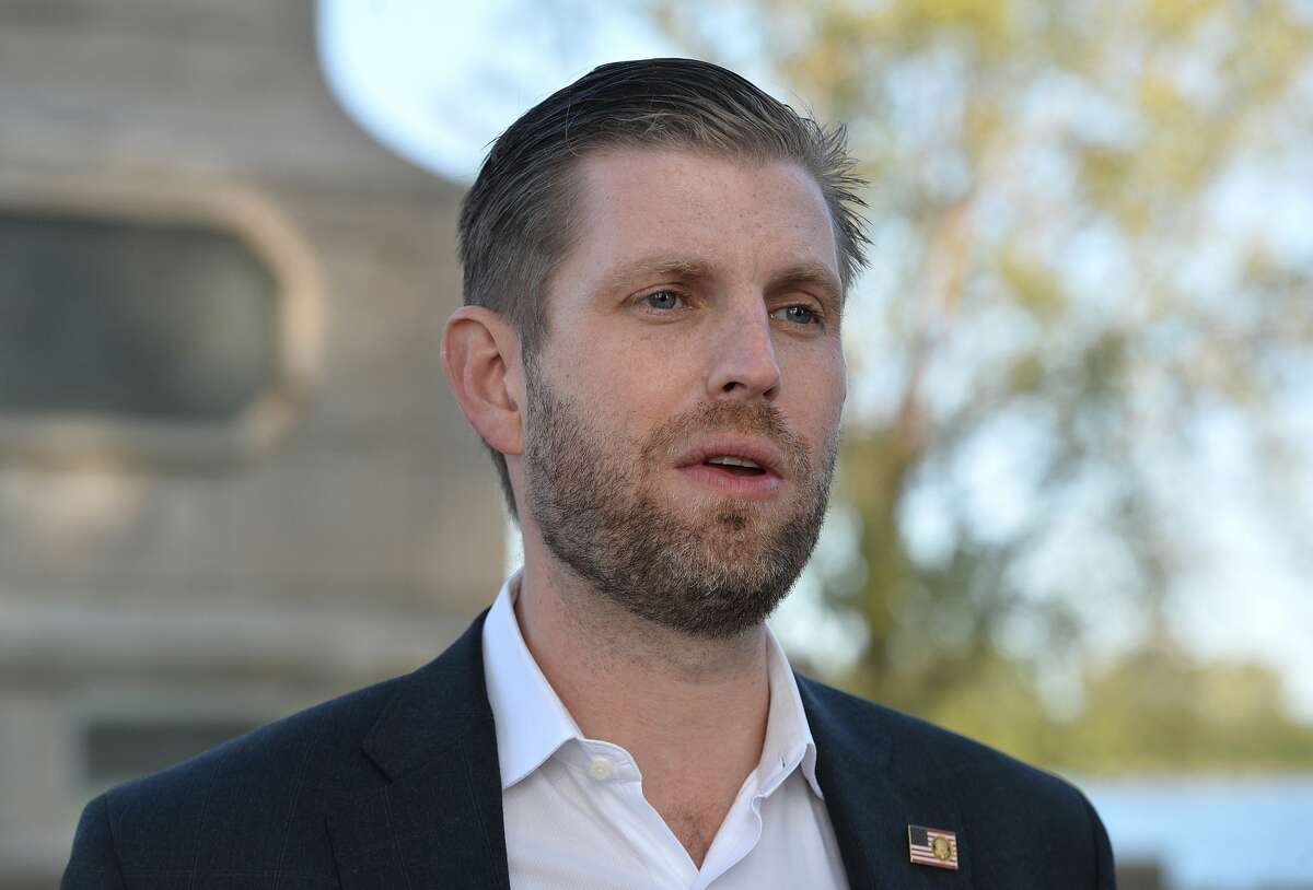 Eric Trump is shown, Monday, Sept. 21, 2020, at Perry Monument at Presque Isle State Park, near Erie, Pennsylvania, about a half-hour before he was scheduled to speak to a crowd of more than 250 at a rally in support of his father, President Donald Trump, outside the Bayfront Convention Center in Erie. (Christopher Millette/Erie Times-News via AP)