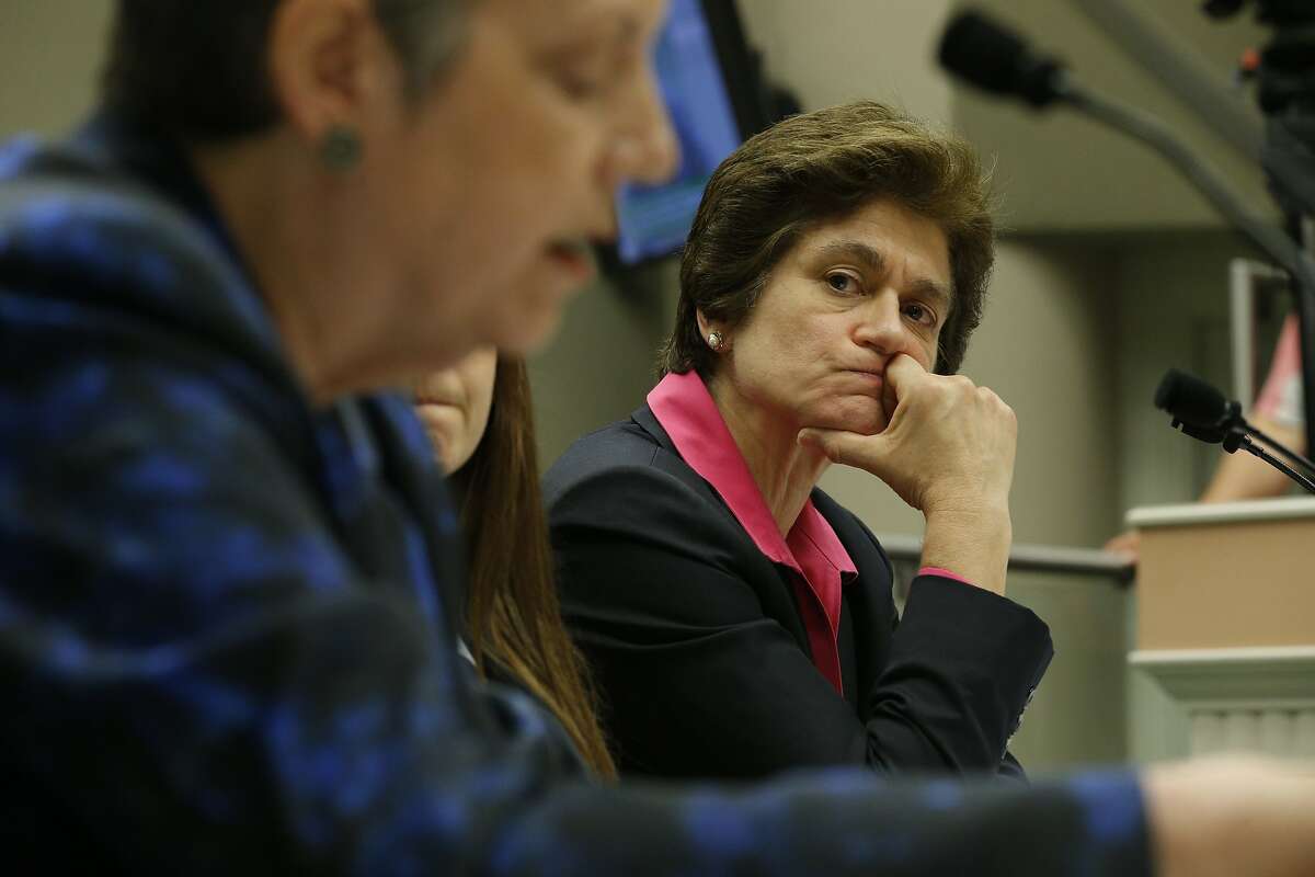From right: California State Auditor Elaine M. Howle listens in to University of California president Janet Napolitano on Tuesday, May 2, 2017, in Sacramento, Calif. Napolitano testified at a hearing at the California State Capitol. A state audit found the Napolitano's office collected at least $175 million in secret reserve funds.