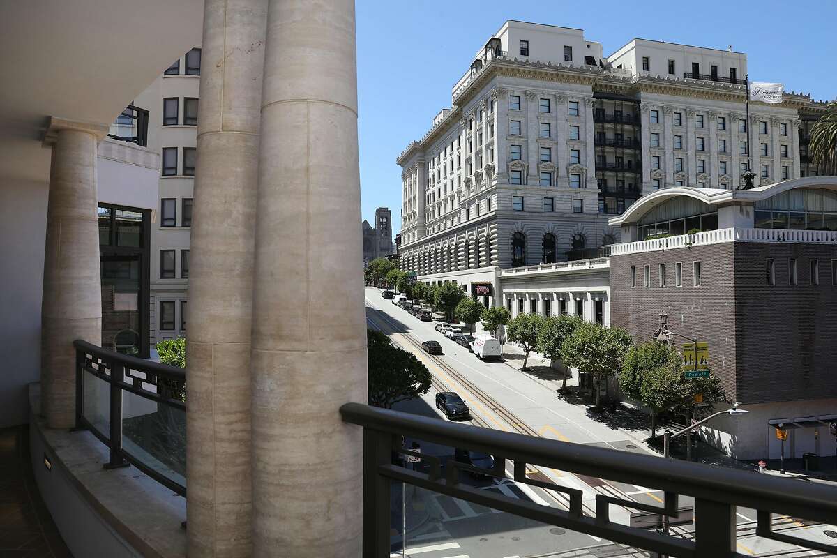 The Fairmont hotel seen at right from a balcony at the Crescent Nob Hill on Thursday, Aug. 6, 2020, in San Francisco, Calif.