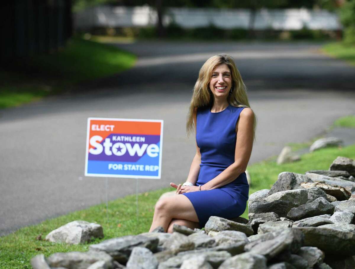 Kathleen Stowe, the Democratic candidate for State Representative for District 149, poses at her home in Greenwich, Conn. Wednesday, Sept. 16, 2020.