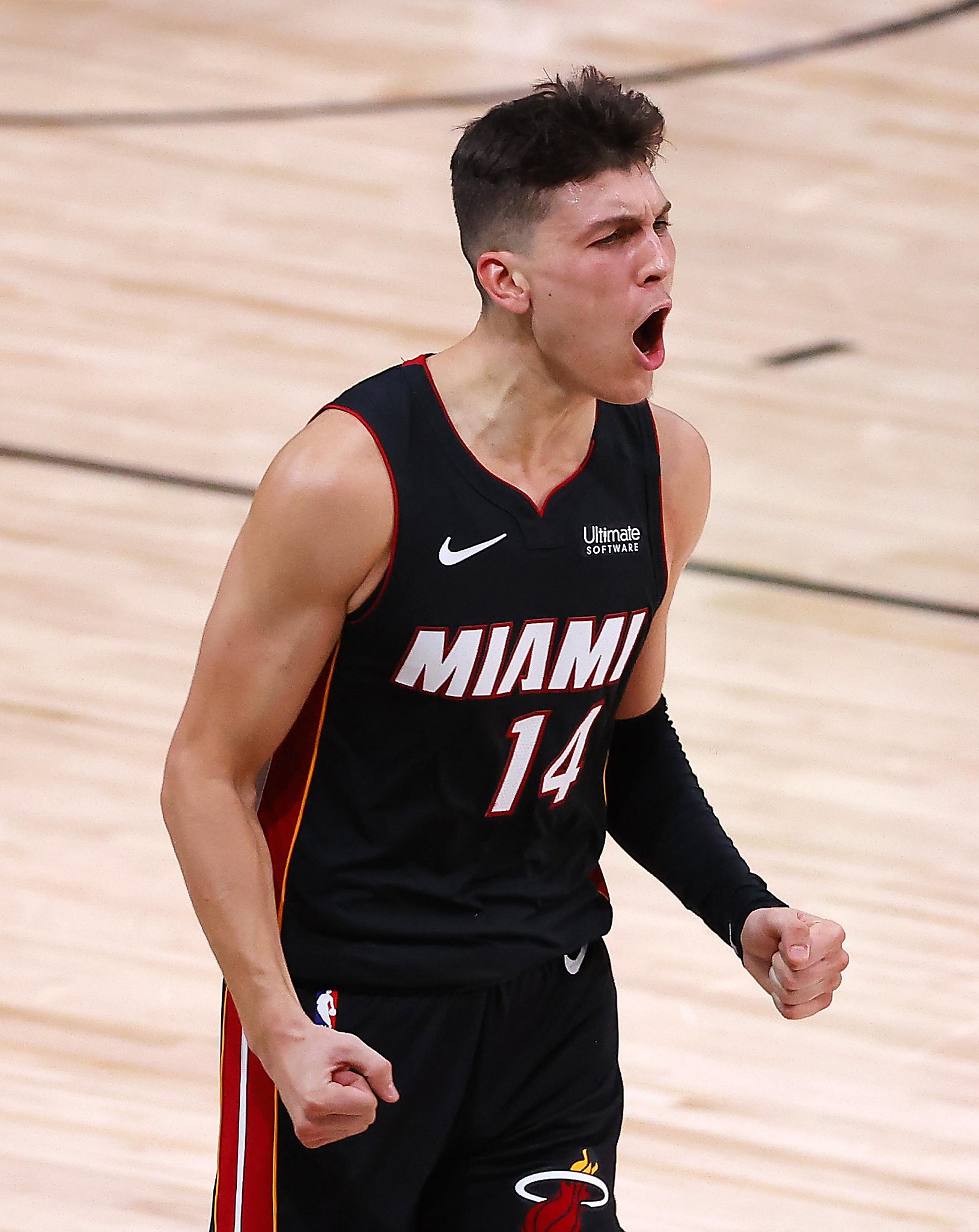 Tyler Herro of the Miami Heat warms up before the game against the News  Photo - Getty Images