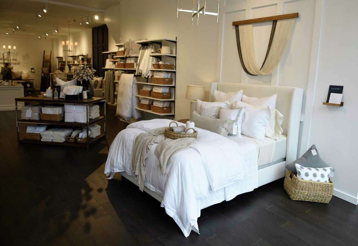 Luxury bedding products are displayed at the new Boll & Branch store located at 169 Greenwich Ave. in Greenwich, Conn. Tuesday, Sept. 24, 2020.