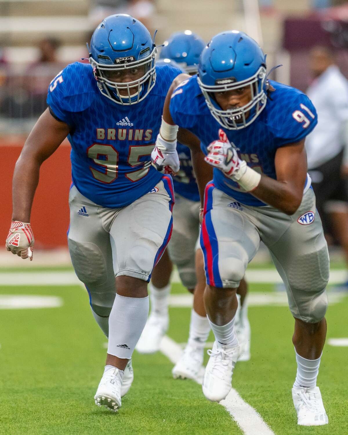 The Beaumont United Timberwolves and the West Brook Bruins squared off in the Alumni Bowl Scrimmage at BISD Memorial Stadium on Thursday night. Photo made on September 24, 2020. Fran Ruchalski/The Enterprise