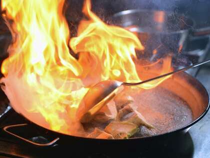Because of their large surface area, paella pans can double as a griddle or wok.