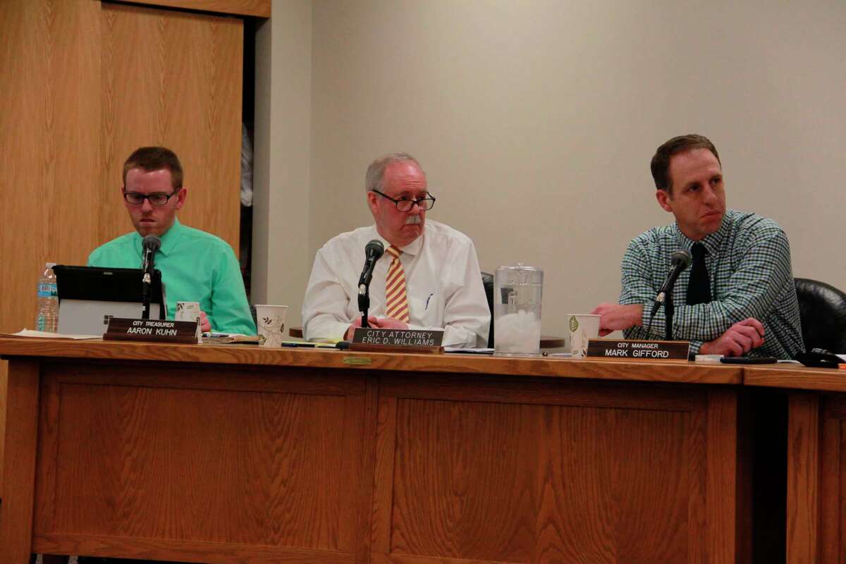 Big Rapids City Treasurer Aaron Kuhn informed and updated the commission Monday on the city's progress with COVID-19 grant opportunities. Featured is a photo from a previous commission meeting, before the coronavirus. (Pioneer file photo)