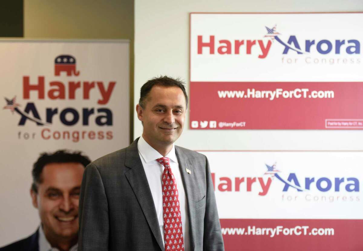Harry Arora poses at his campaign office in Greenwich, Conn. Tuesday, Oct. 2, 2018. Arora has made a career in hedge funds and energy trading with his firm, Northlander Commodity Advisors.