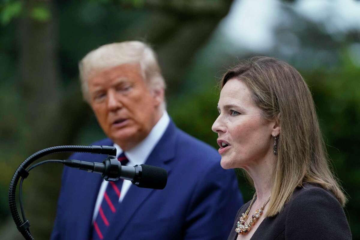 Judge Amy Coney Barrett speaks after being nominated to the Supreme Court by President Trump on Saturday evening at the White House.
