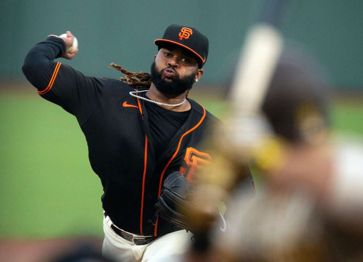 Giants starting pitcher Johnny Cueto gave up three runs in the fourth inning against the Padres. He threw 100 pitches and gave up five hits, four of them coming in a five-batter stretch.