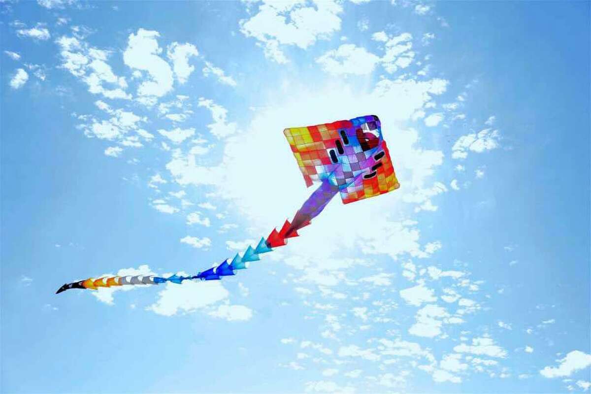 The enormous 50-foot manta ray kite flies high at the ShoreFest on a Roll event at Sherwood Island State Park on Sunday, Sept. 20, 2020, in Westport, Conn.