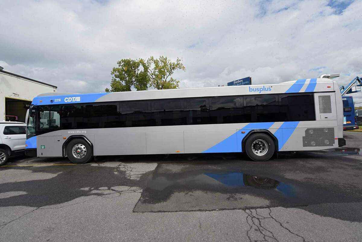 New buses for the CDTA Blue Line Bus Rapid Transit route are seen parked outside the CDTA bus garage on Monday, Sept. 28, 2020 in Albany, N.Y. (Lori Van Buren/Times Union)