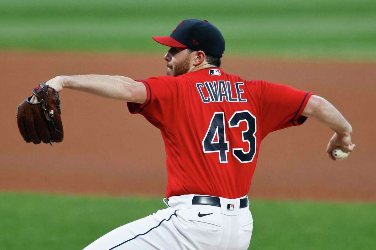 Cleveland Indians pitcher Aaron Civale delivers against the Pittsburgh Pirates during the first inning of a baseball game, Saturday, Sept. 26, 2020, in Cleveland. (AP Photo/Ron Schwane)