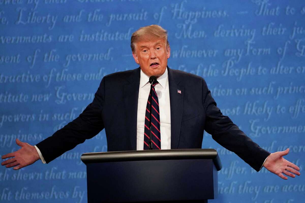 President Donald Trump gestures while speaking during the first presidential debate Tuesday at Case Western University and Cleveland Clinic in Cleveland, Ohio.