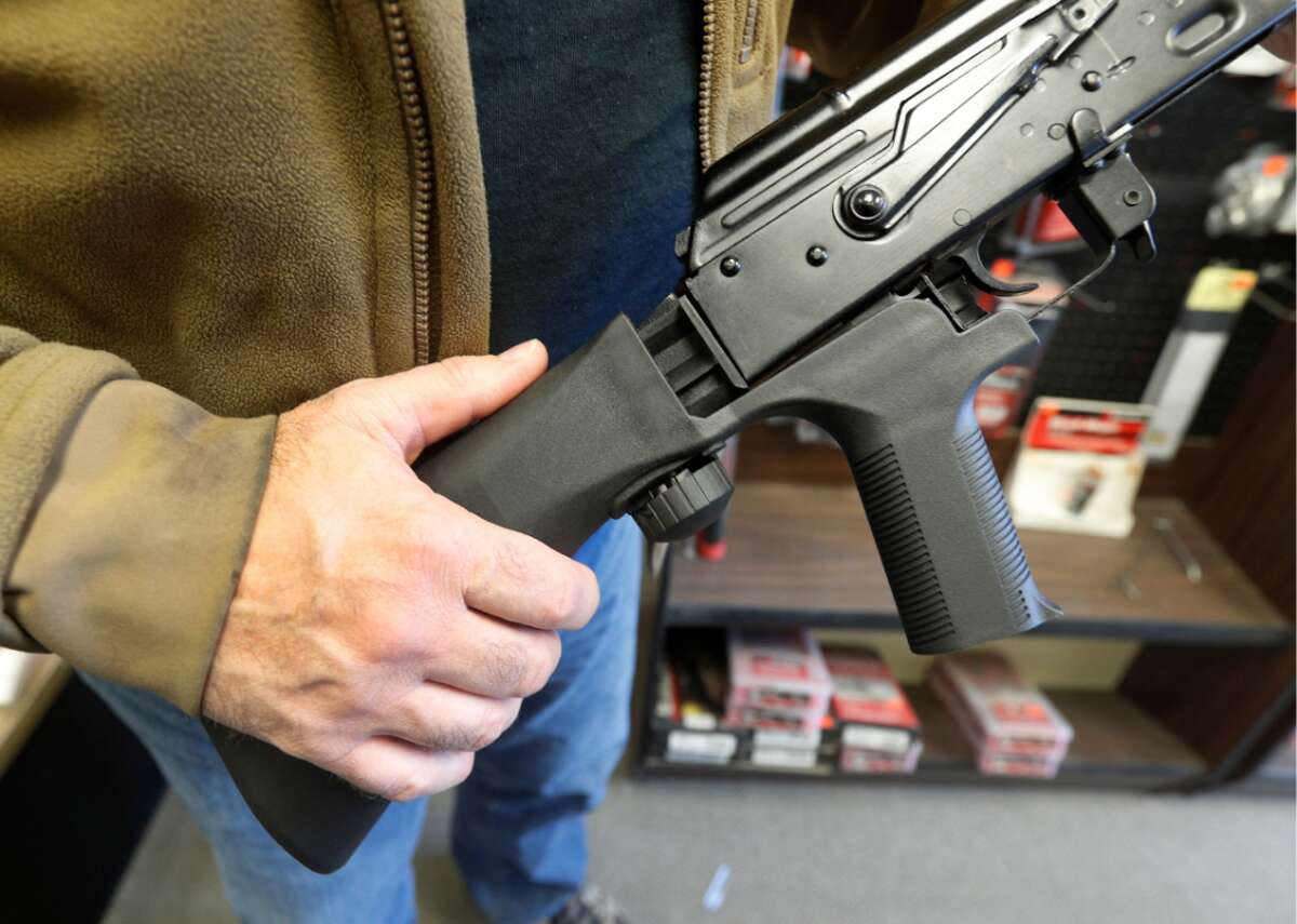 Bump stocks A bump stock is an attachment designed to make a semiautomatic rifle fire faster. It replaces the weapon's stock—the part held against the shoulder—freeing it to slide back and forth rapidly and harness the recoil energy. A dozen of the rifles used by the gunman in the 2017 Las Vegas mass shooting were modified with bump stocks, allowing him to fire over 1,100 rounds in 11 minutes. Bump stocks are illegal for almost all U.S. civilians; despite suits filed by gun rights groups to reverse this law, the U.S. Court of Appeals upheld the federal ban on bump stocks in August 2022.
