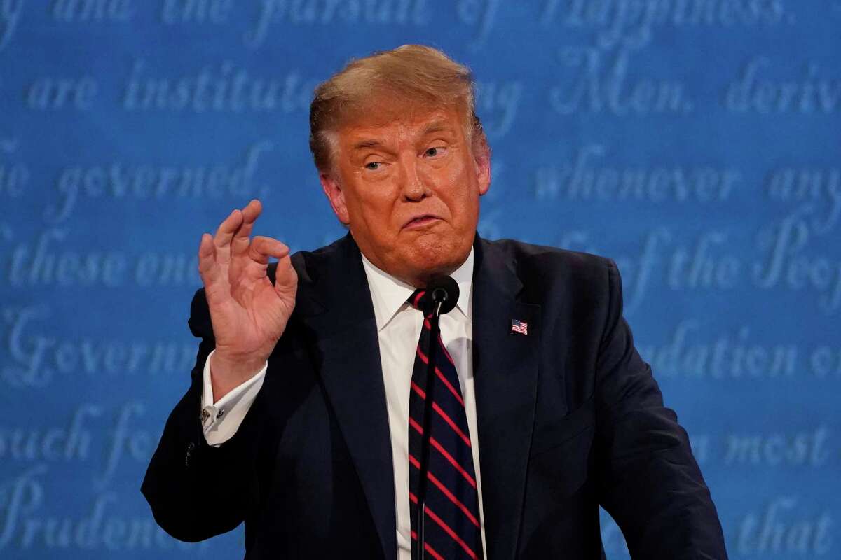 President Donald Trump gestures while speaking during the first presidential debate Tuesday.