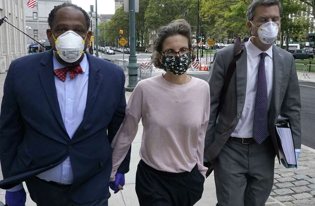 Clare Bronfman arrives at US District court in Brooklyn, New York on September 30, 2020 to be sentenced for her role in NXIVM, a group that prosecutors say operated as a pyramid scheme and sex-trafficking cult. - US prosecutors on Agust 28, 2020 requested life in prison for a