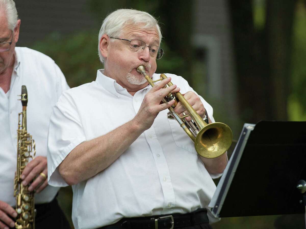 Fred Mariano plays the trumpet with the Catoonah Street Jazz & Blues Society at St. Stephen's Nutmeg & Neighbors BBQ on Saturday, September 26. The event was also streamed live on Facebook.
