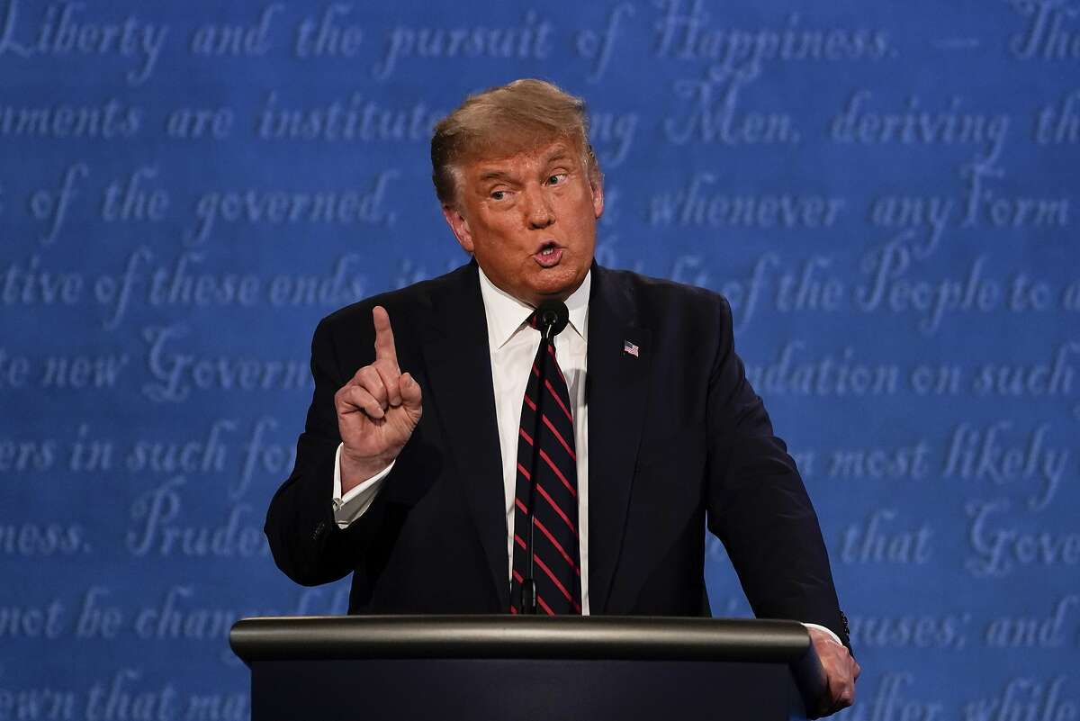 President Trump gestures while speaking during the first presidential debate Tuesday at Case Western University and Cleveland Clinic in Cleveland.