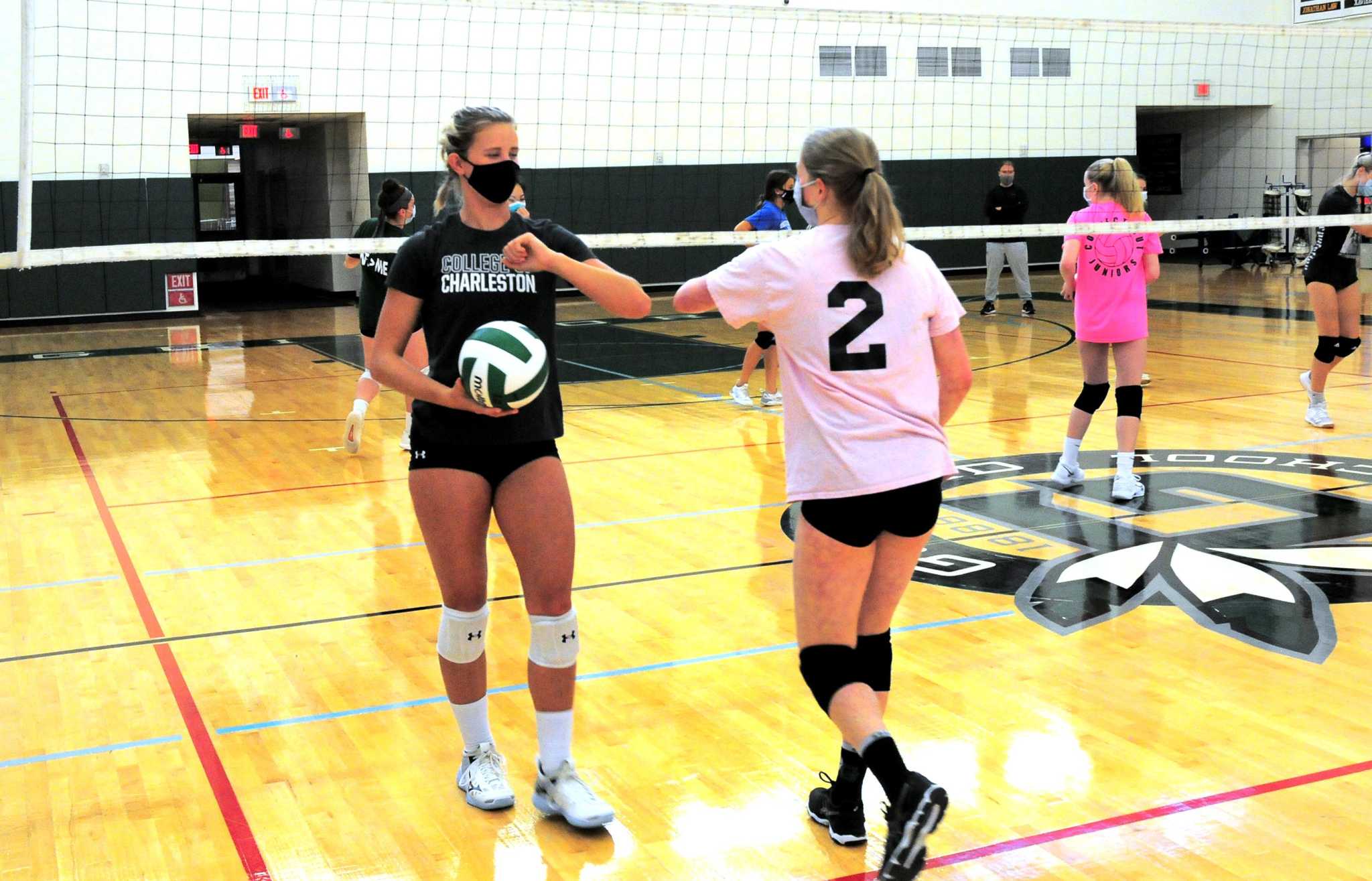 pink black athlete name jersey number volleyball face mask