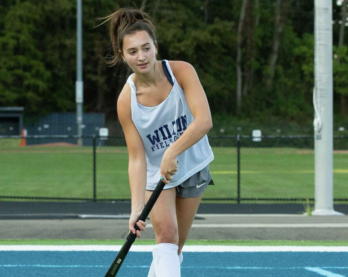 Nina Sylvester takes part in a drill during a recent Wilton field hockey practice.