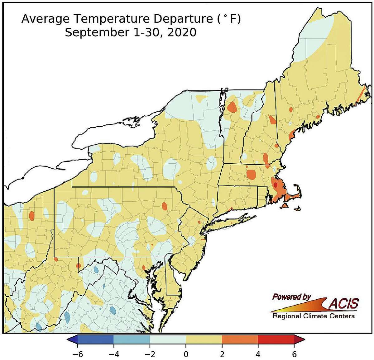 September temperatures were within 2 degrees of normal for most of the Northeast.
