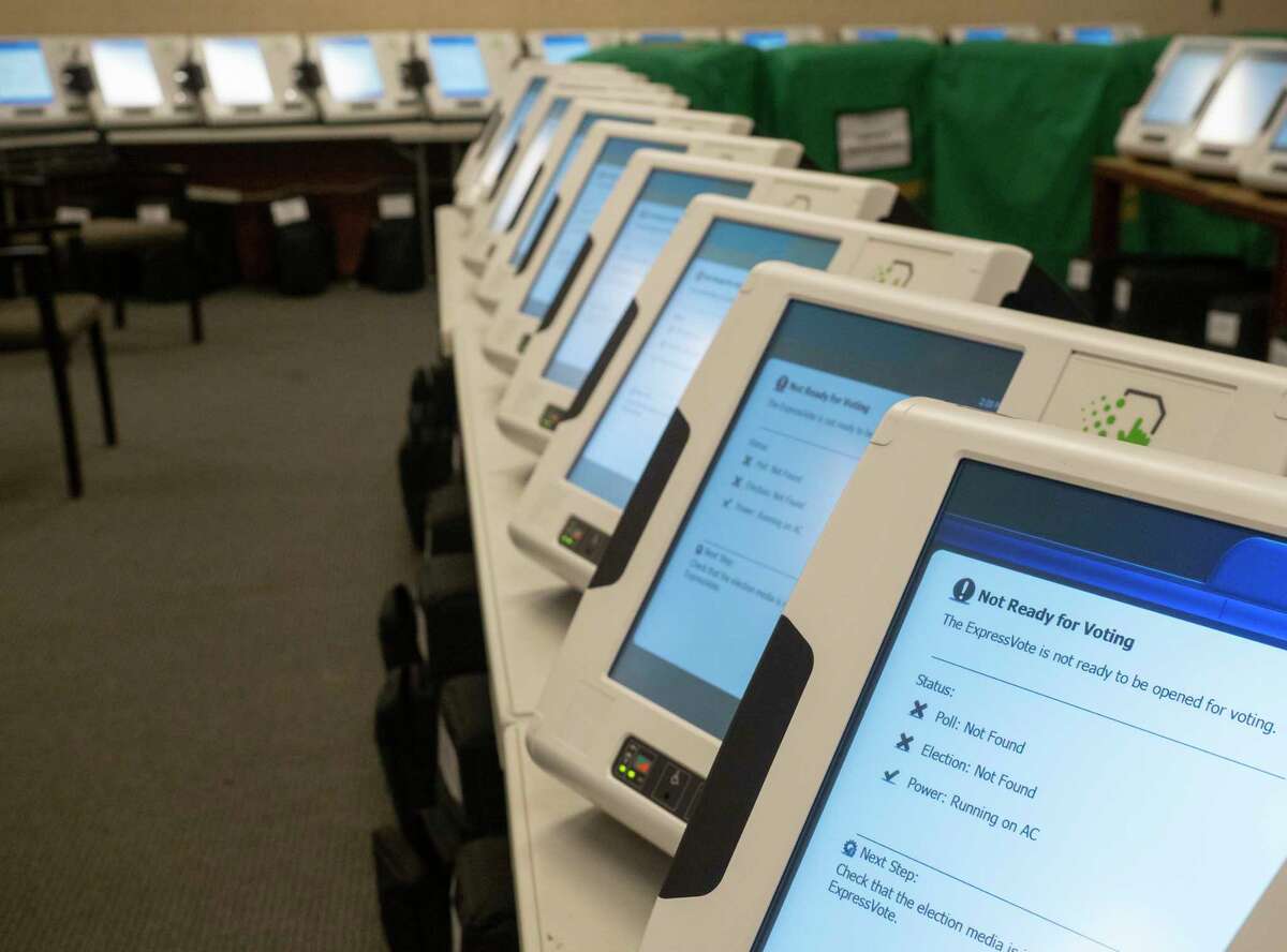 Voting machines wait to be programmed in October 2020 as the Midland County Election Office readies for early voting to start. Tim Fischer/Reporter-Telegram