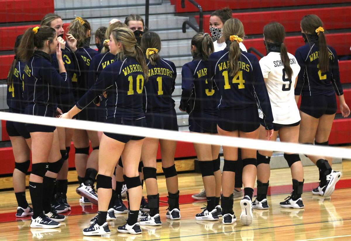 The Lady Warriors in the huddle (picture from 2020). There will be a co-ed four-on-four volleyball fundraiser held at North Huron Aug. 27.