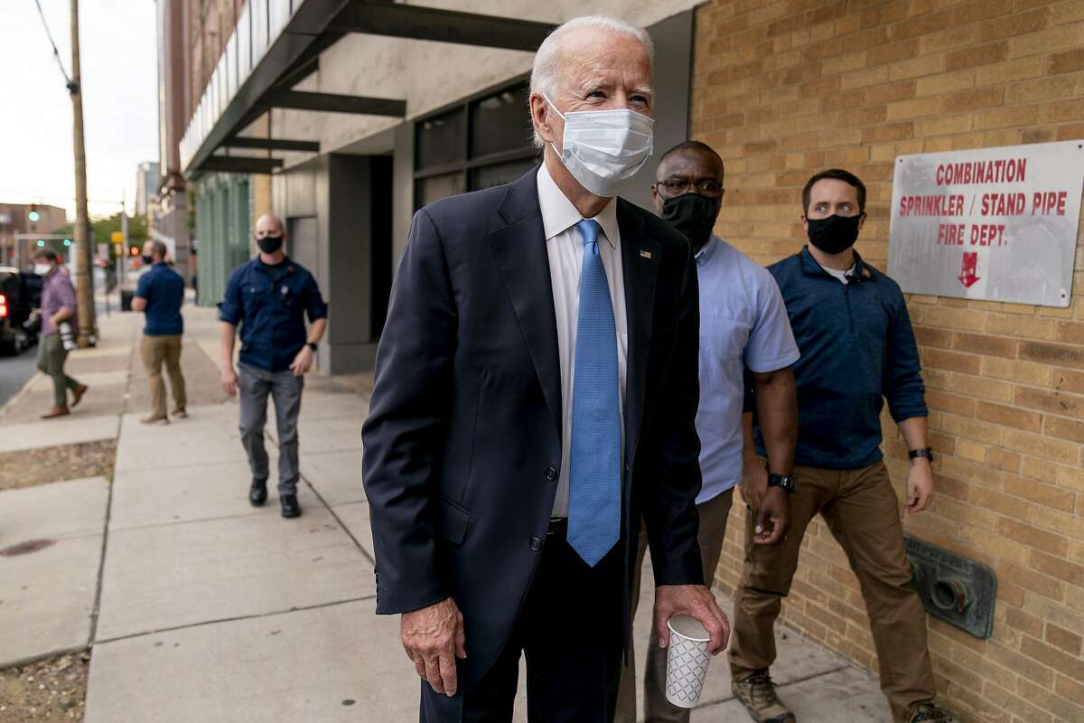 Former Vice President Joe Biden speaks to reporters in Wilmington, Del., hours before President Trump revealed he and the first lady had tested positive for the coronavirus.