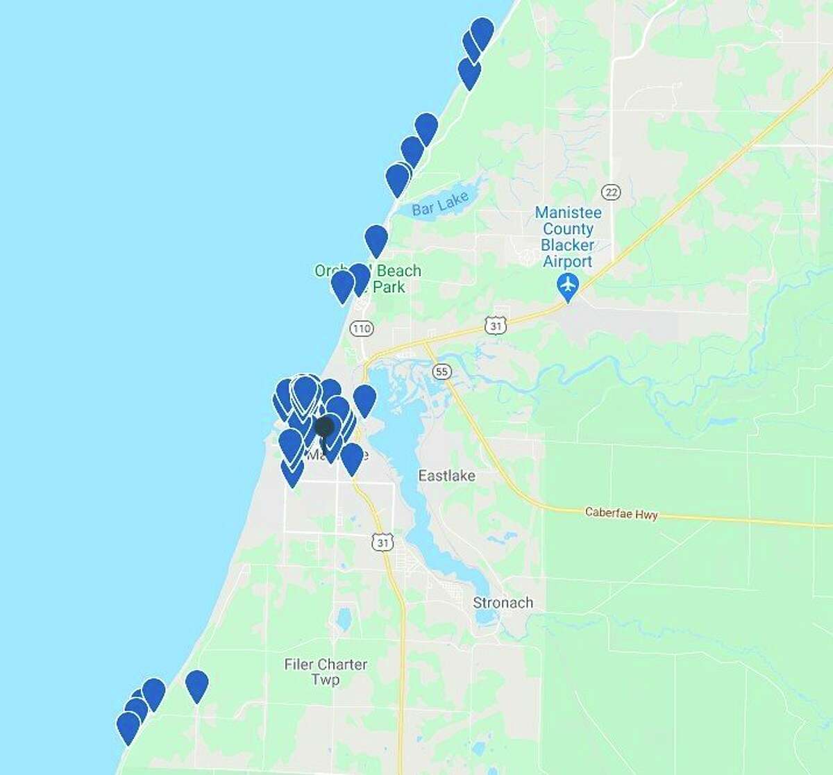 Rental properties available in the Manistee area on the popular website VRBO. (Screenshot from VRBO)