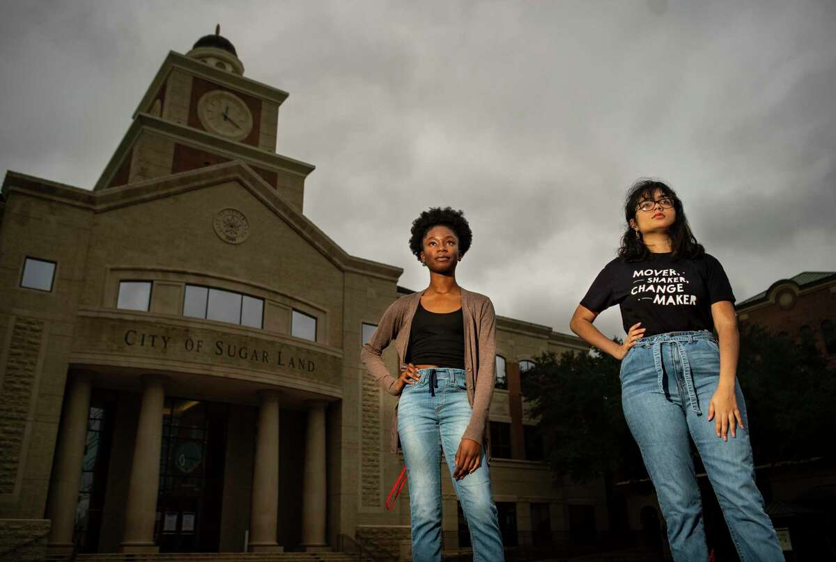 Chinelo Dike and Sameeha Rizvi, who both attended high school in Fort Bend Independent School District, started the FBISD Equity Coalition to advocate for racial and social justice reform in the district. The two current college students are photographed in front of Sugar Land's city hall, Thursday, Sept. 24, 2020.