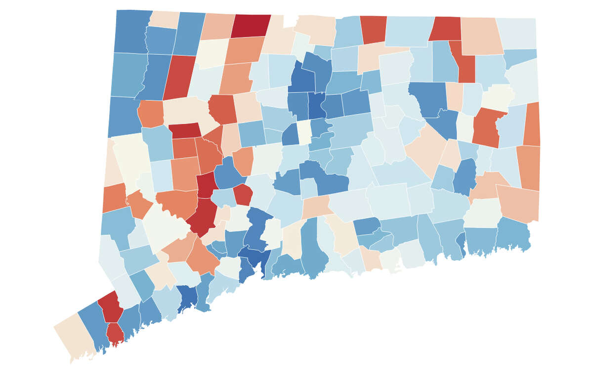 A visualization of voter registration by county in Connecticut in 2020.