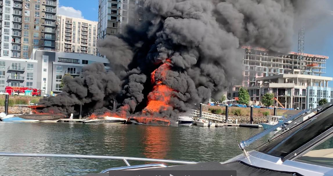 Burning boat drifts, sparks blaze on docks, other boats in Stamford