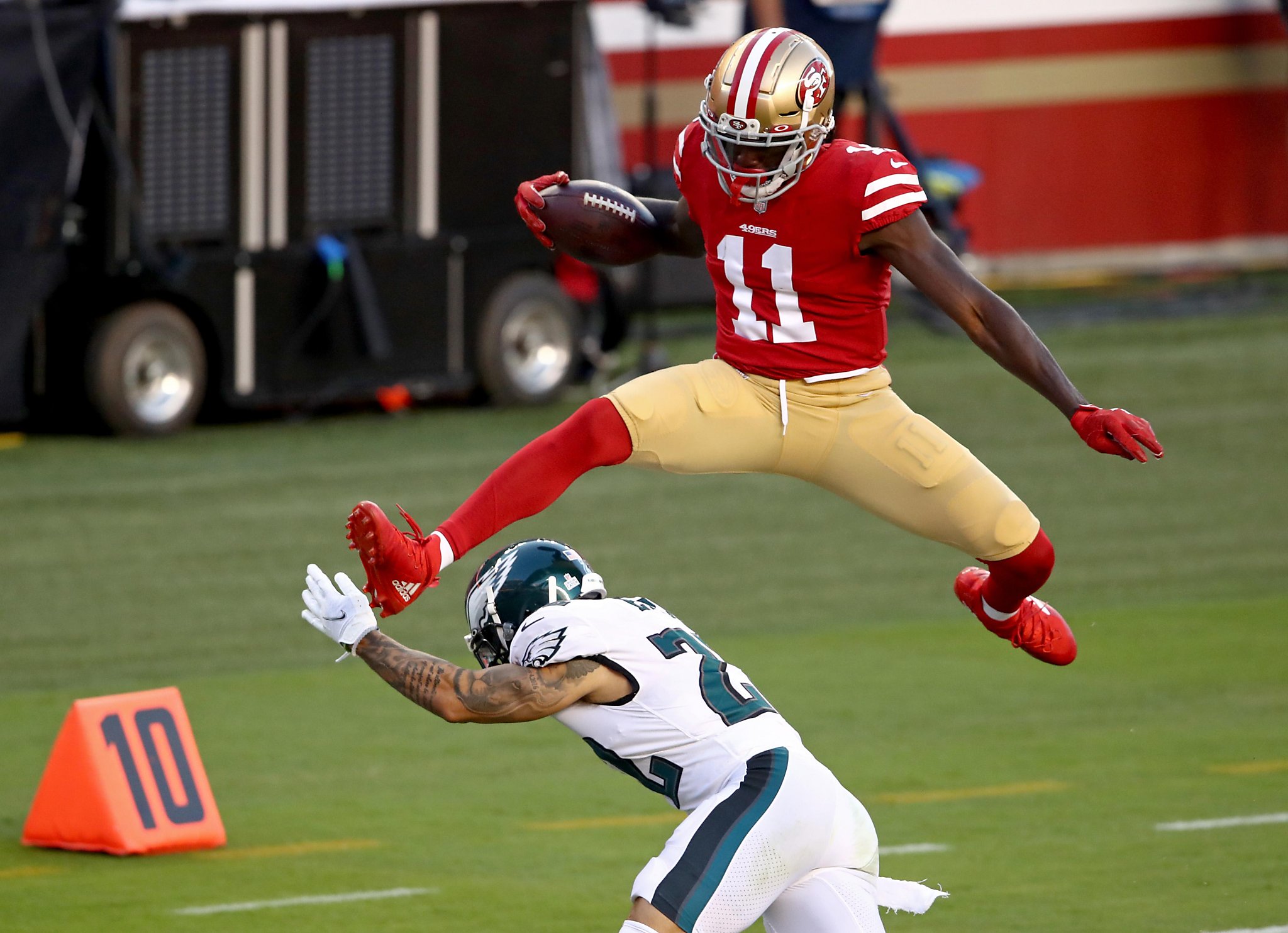49ers wide receiver Brandon Aiyuk finding the end zone more fun