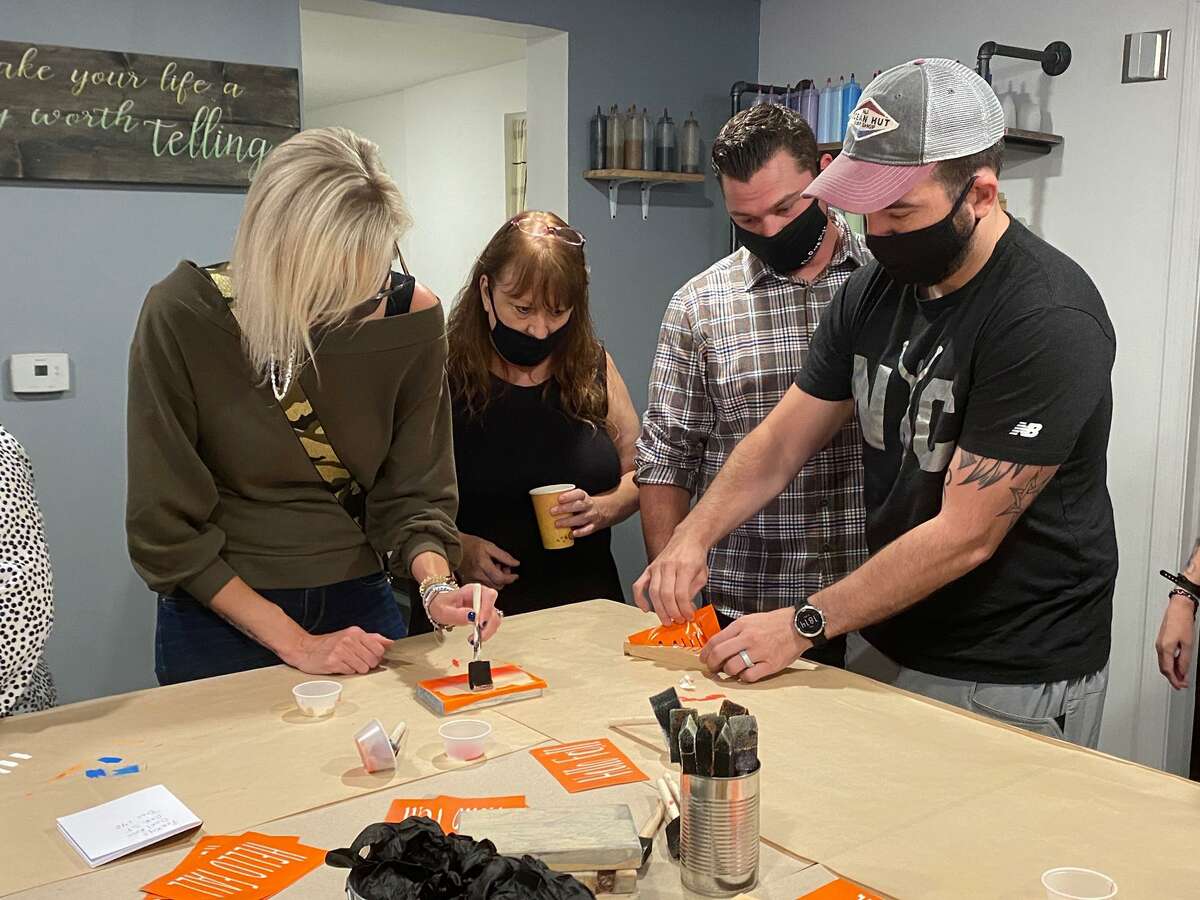People work on unique creations at The Bare Slate, a new business which offers public and private art classes and workshops at its location at 346 Coram Ave. Only 18 people are allowed in the shop at one time, and face masks must be worn. And Shea stresses that the operation is BYOB, so those attending events must bring their own food and drink since The Bare Slate does not have a liquor license. Shea said they sanitize all tools and wash aprons regularly. "We want people to come and get a feeling of life being back to normal but still staying safe in the studio," she said. Instructors will guide people through the necessary steps, Shea said, including sanding, assembly, painting and staining wood and finally distressing and finishing the piece that is "now custom to you and your space. Our workshop is welcome to every skill level."